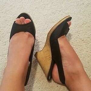 Slingback cork wedge heels